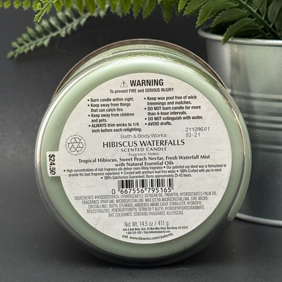 BBW Hibiscus Waterfalls Bath & Body Works 3 Wick Candle - Picture 9 of 10